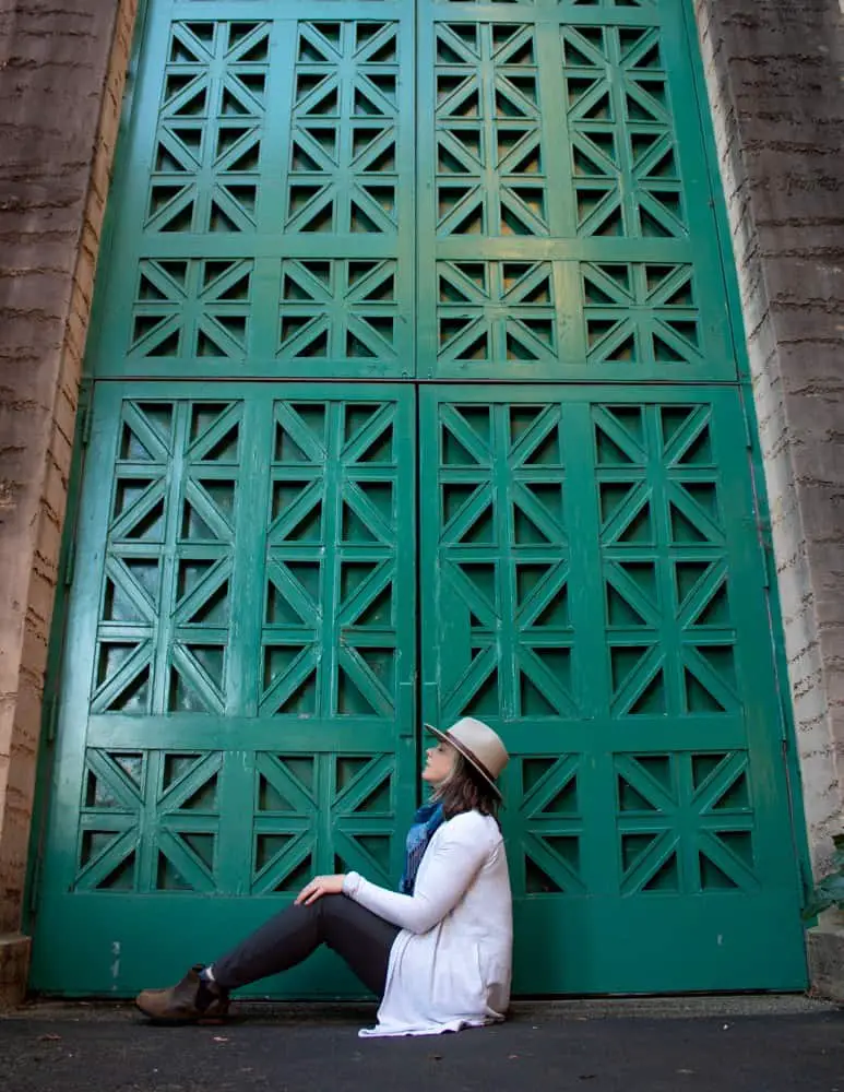 Me sitting in front of a green door at the Palace of Fine Arts - San Francisco, CA
