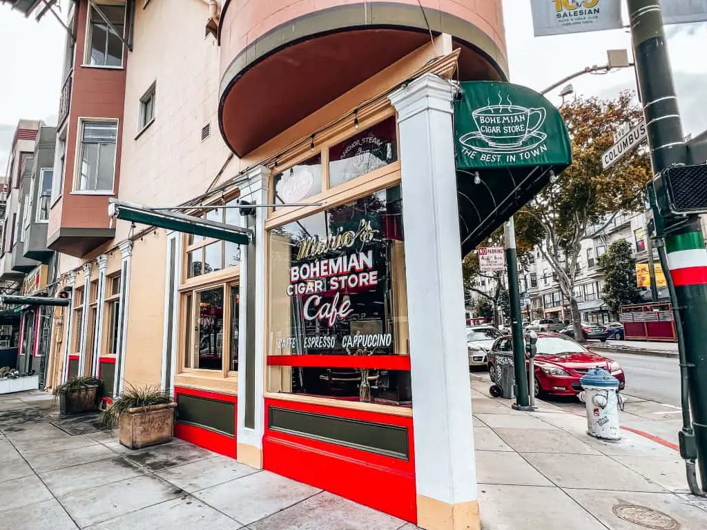 Mario's Bohemian Cigar Store store front on the corner in North Beach San Francisco