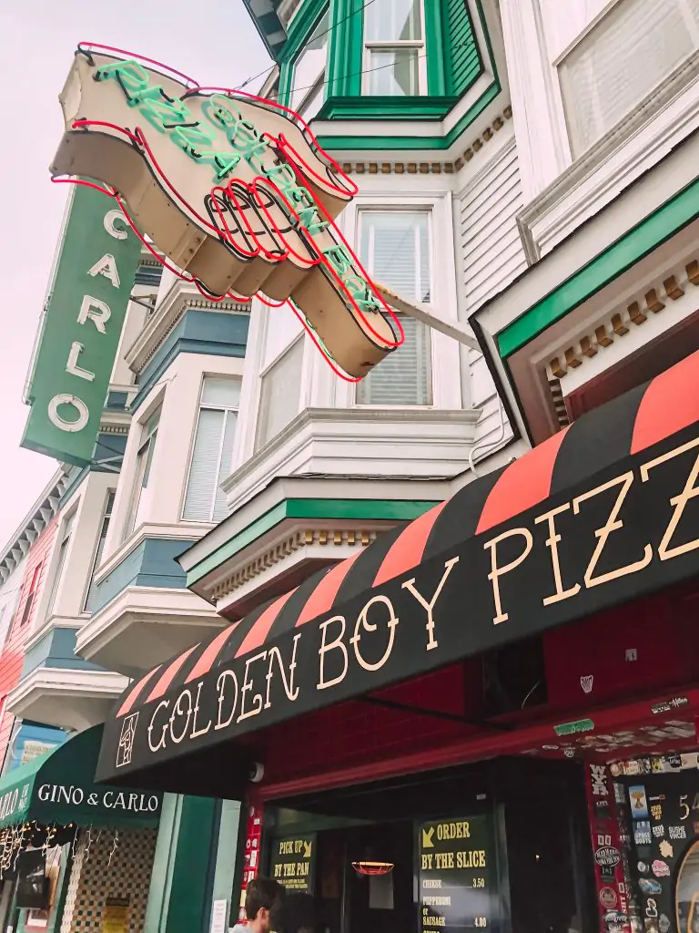 The front of Golden Boy Pizza in North Beach, San Francisco