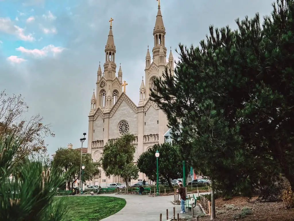 St. Peter and Paul's Church on Washington Square Park in North Beach, San Francisco, CA.