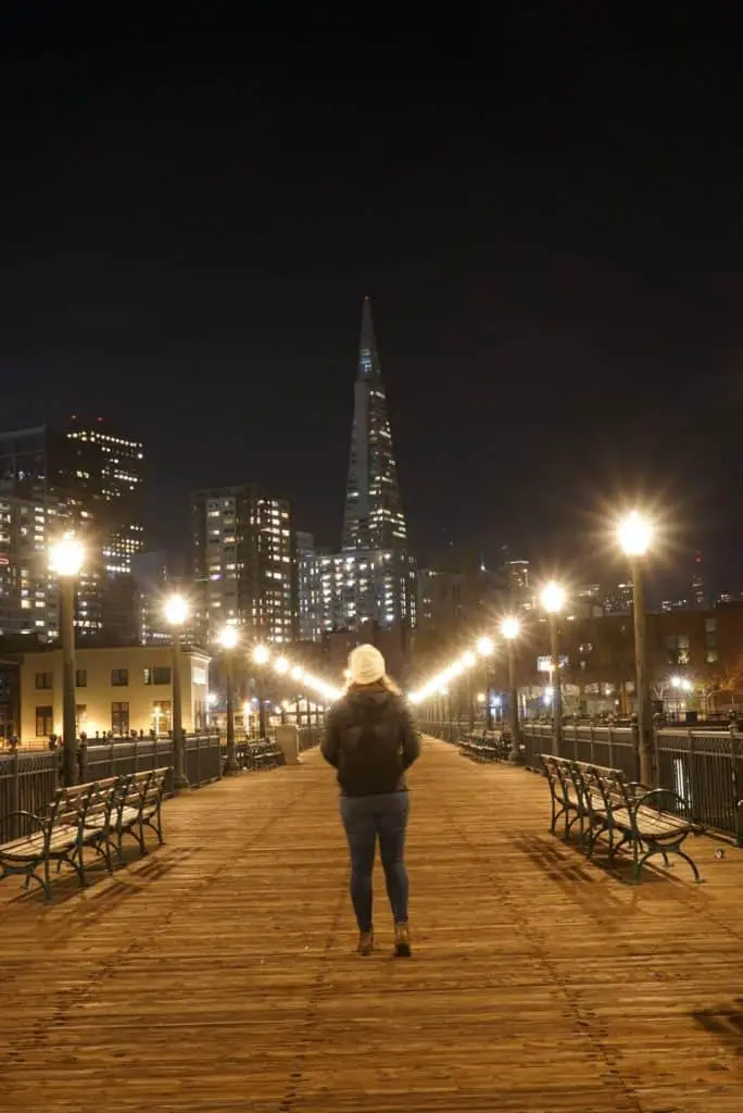 Me walking down Pier 7 towards the Transamerica Building 