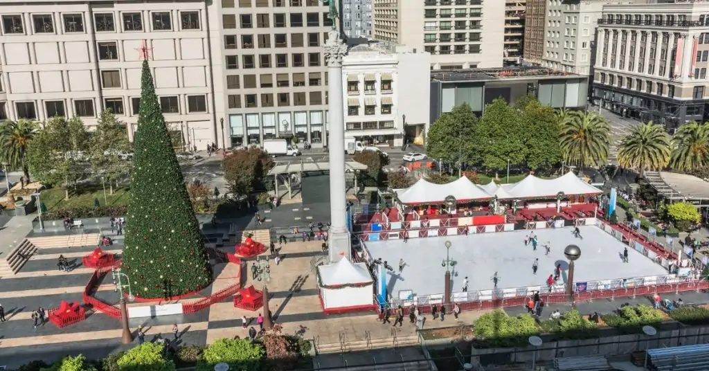 San Francisco ice skating rink in Union Square during Christmas
