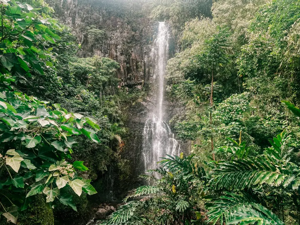 Wailua Falls waterfall on the Road to Hana Maui.
