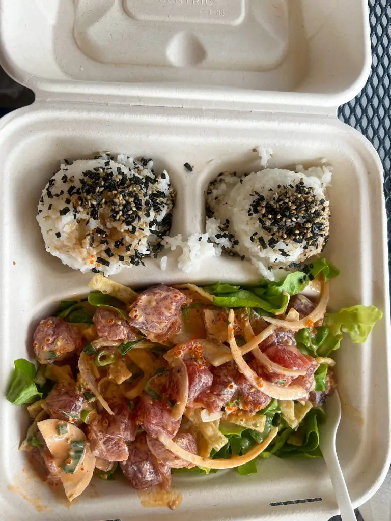 Poke bowl from Tobi's Shave Ice in Paia Maui.