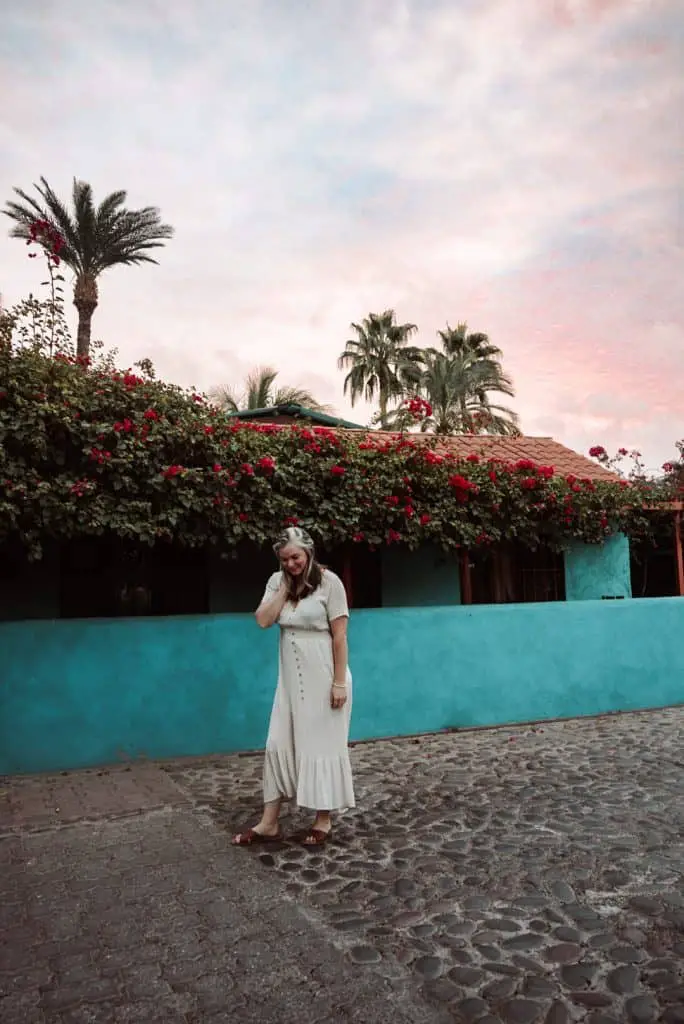 walking down a cobblestone street in Loreto Mexico