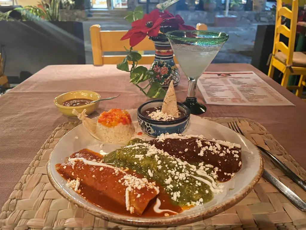 three enchiladas and a margarita from Mi Loreto in Loreto Mexico.