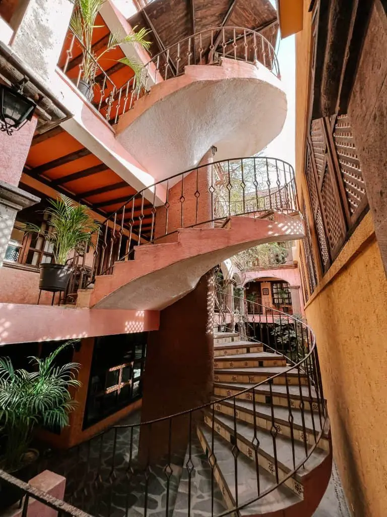 spiral staircase in Hotel Posada de Las Flores in Loreto, Mexico