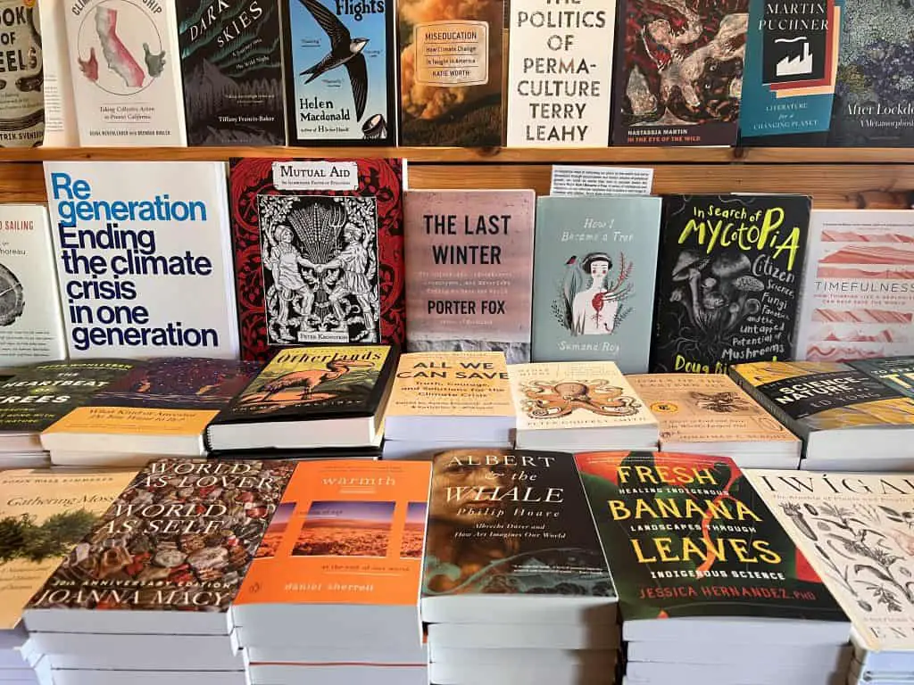 Shelves of books from Point Reyes Books in Point Reyes Station, California.