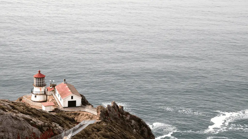 Point Reyes lighthouse as seen from above.