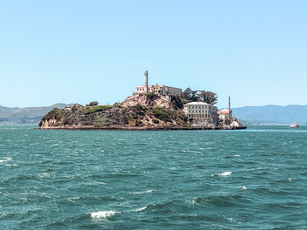 Alcatraz Prison in San Francisco Alcatraz Island as seen from the ferry on a sunny day in San Francisco.