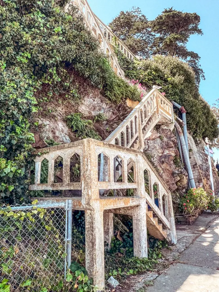 staircase at Alcatraz leading to cell house