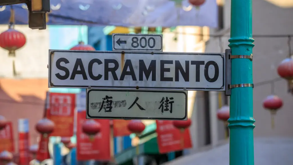 Sacramento street sign in Chinatown, San Francisco, California.
