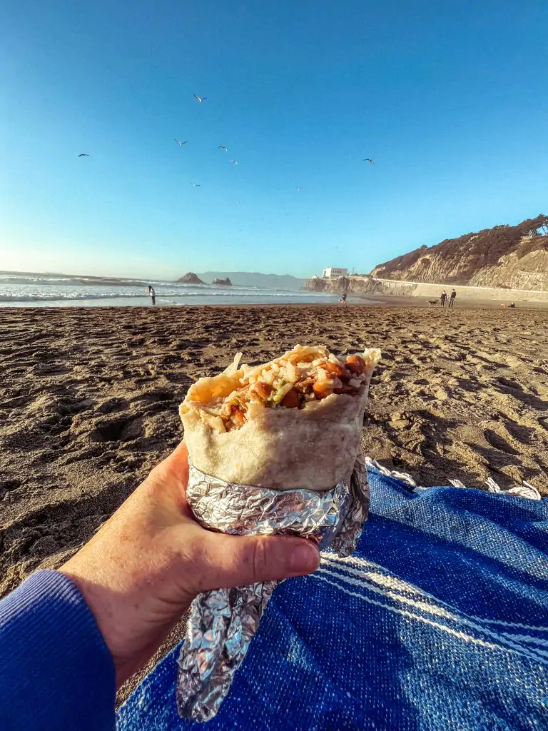 Chino's taqueria burrito at Ocean Beach
