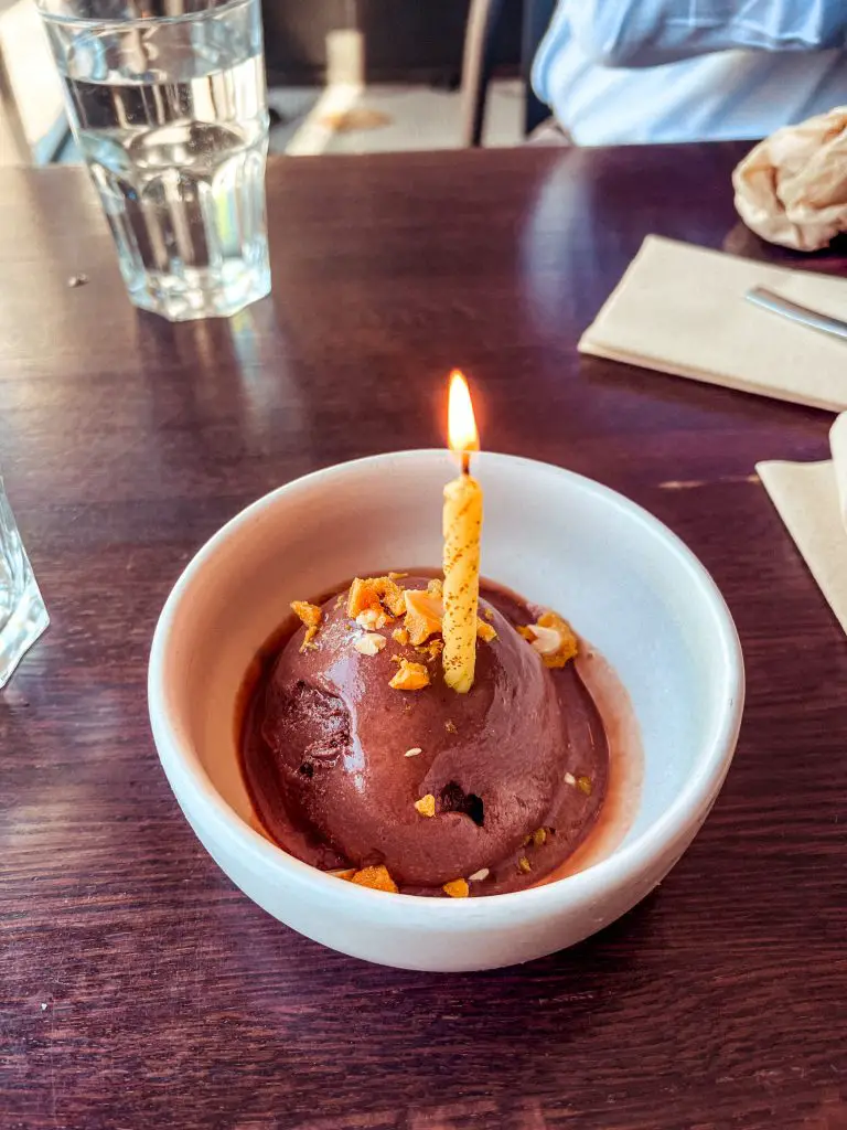 Birthday ice cream from Fiorella restaurant in the Richmond, San Francisco.