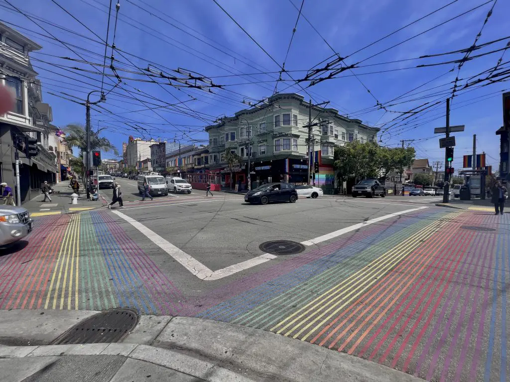 Rainbow cross walks on Castro Street in the Castro, San Francisco