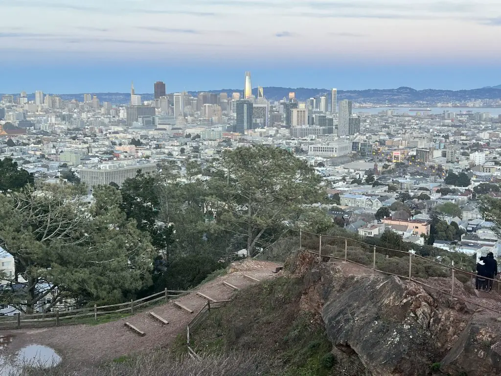 the view of San Francisco skyline from Corona Heights Park.