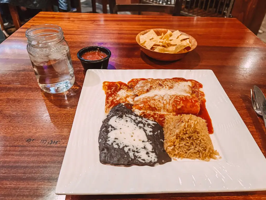 Chicken enchiladas from El Farolito in Healdsburg, CA.