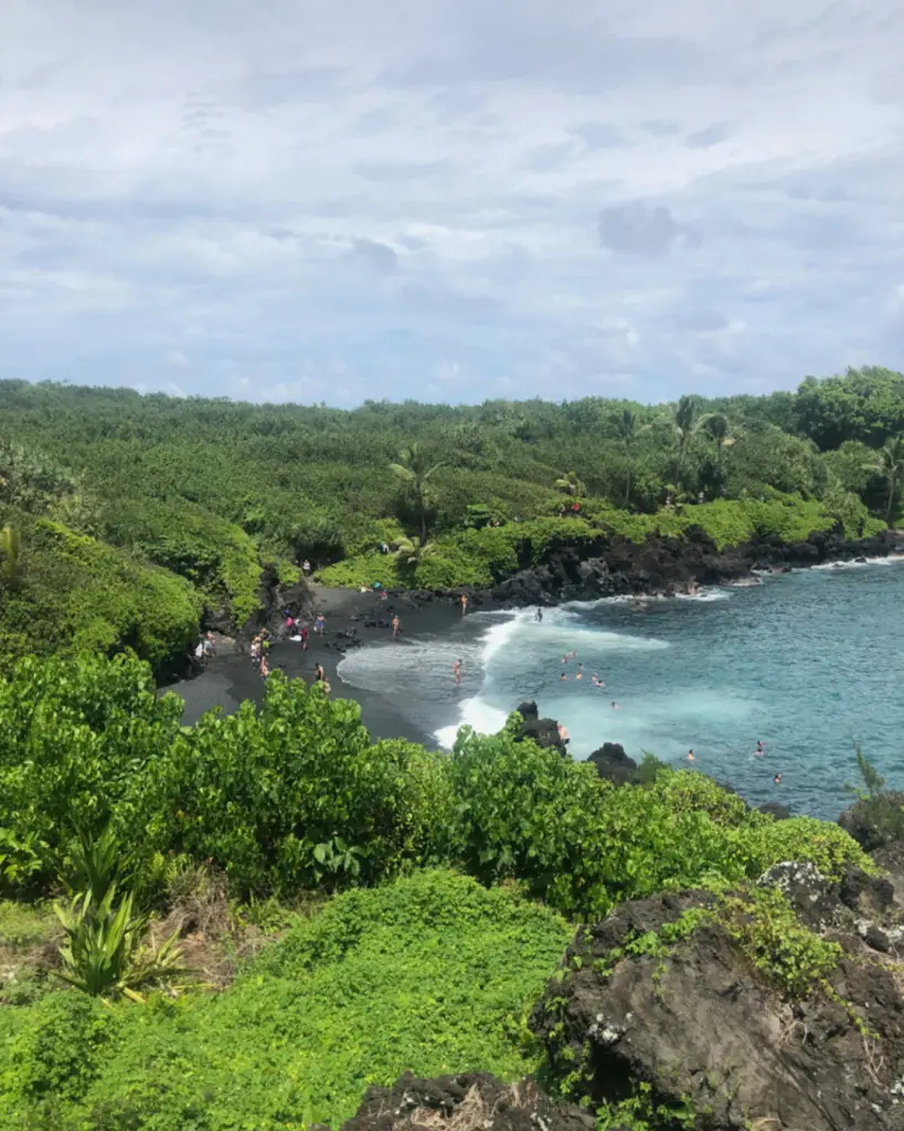 Black sand beach on the road to Hana.