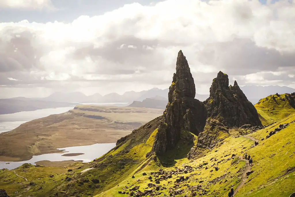 View of the Old Man of Storr and the Isle of Skye.