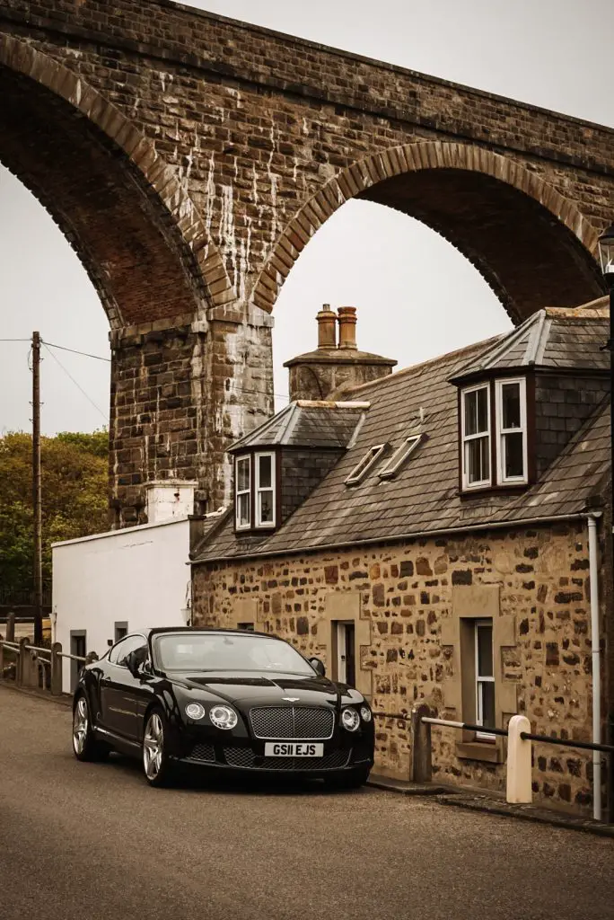 Viaduct and homes of Cullen Bay, Scotland.