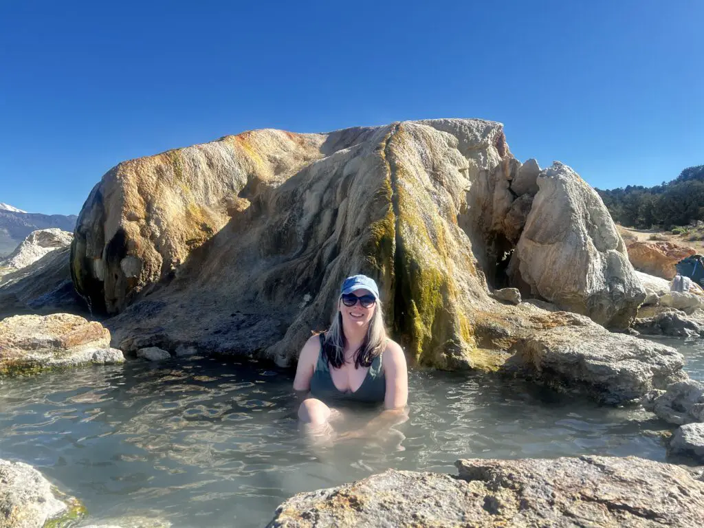 Relaxing in a hot spring in Mono county.
