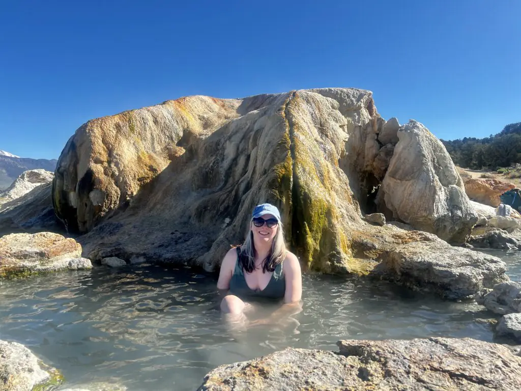 Relaxing in a hot spring in Mono county.