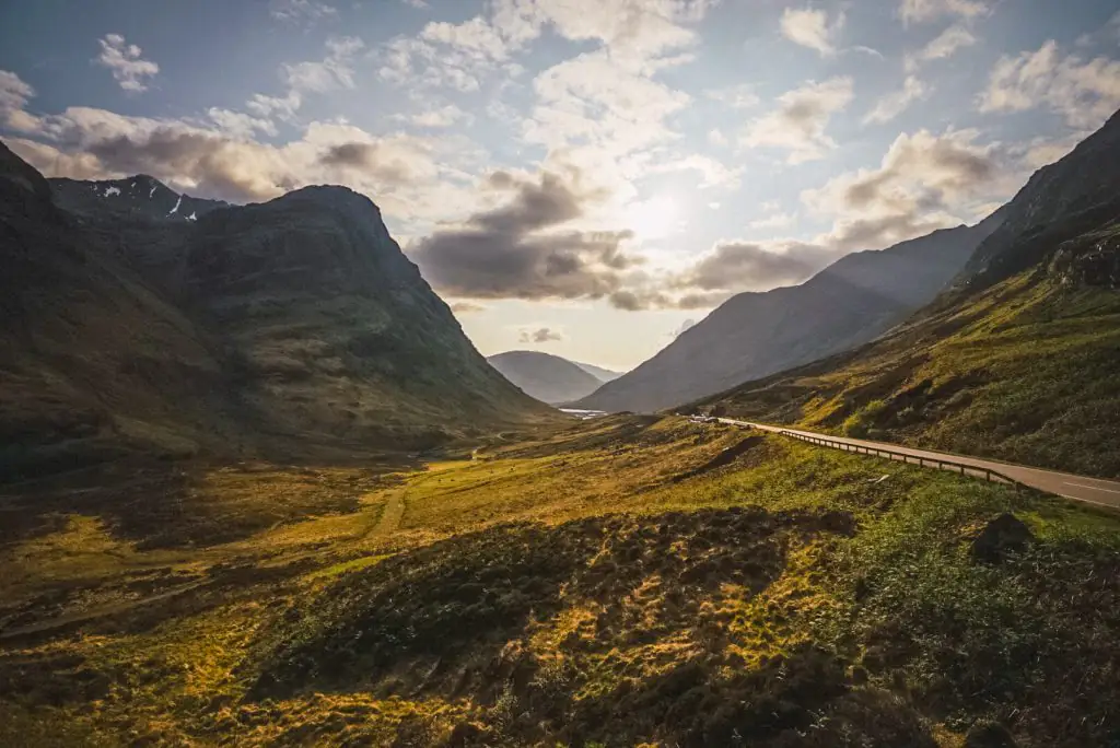 The road leading through Glencoe and the Three Sisters. 
