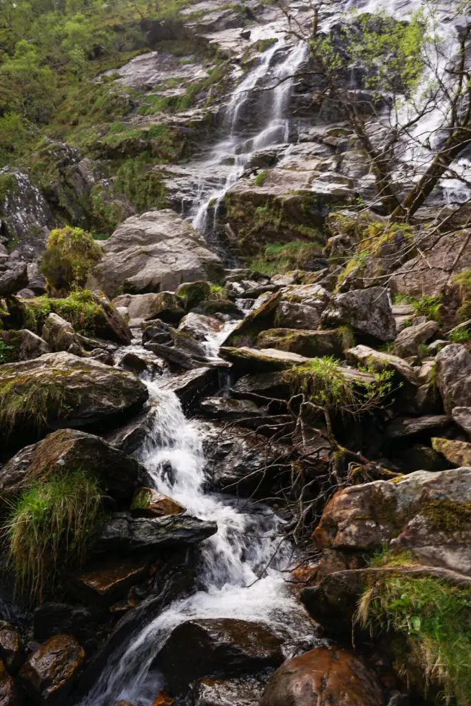 Waterfall of Steall Falls in Glencoe Scotland.