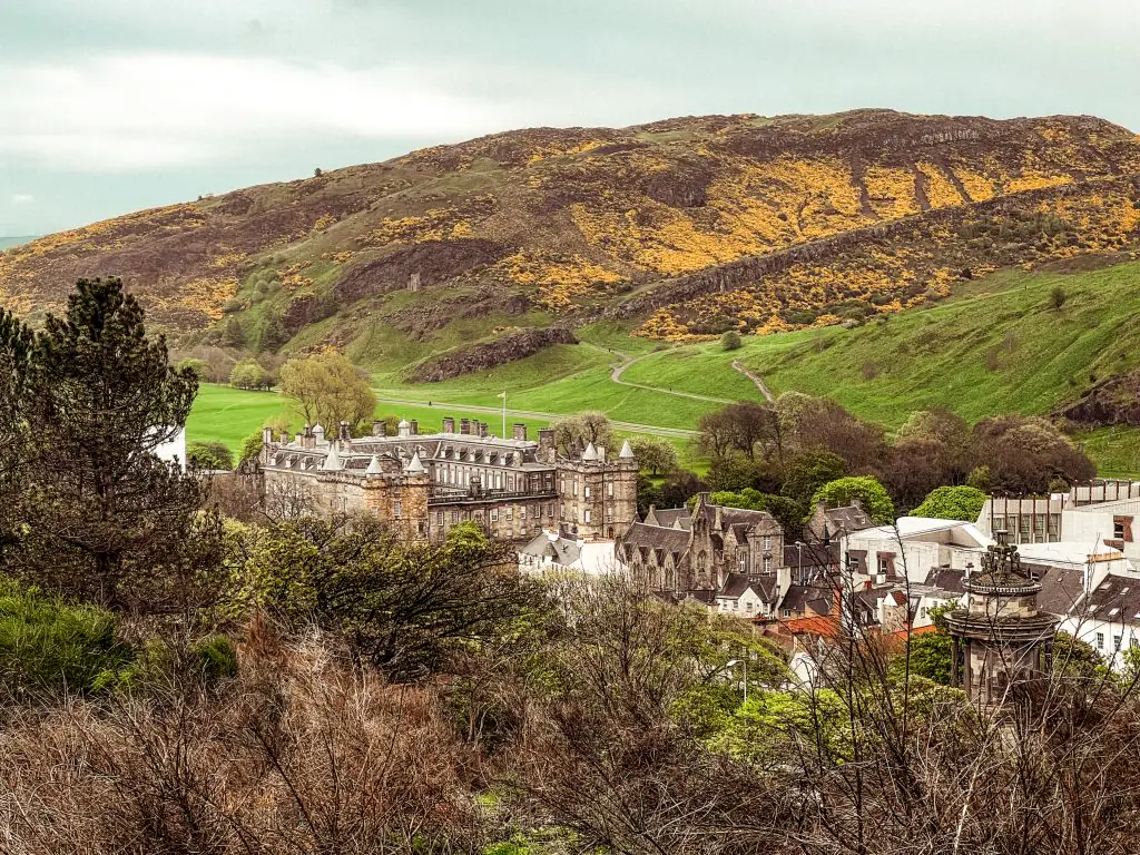 The view of Arthur's Set and Holyrood Palace from Calton Hill