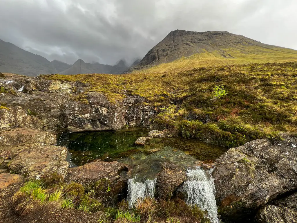 Waterfalls of the Fairy Pools on the Isle of Skye in Scotland.