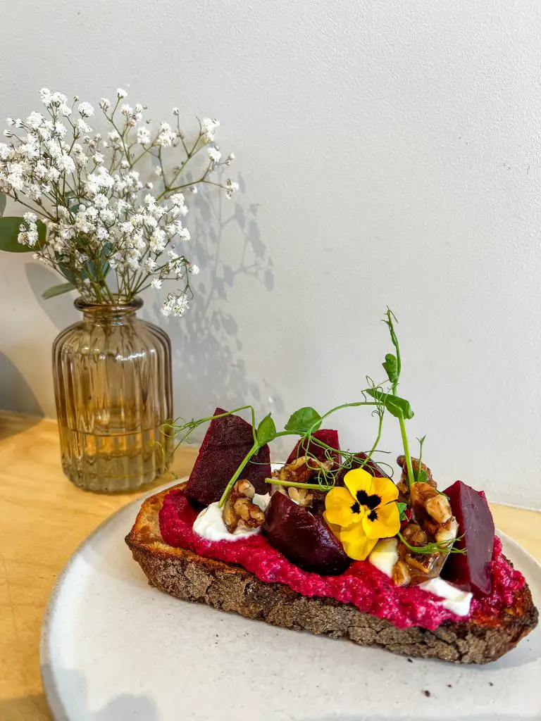 Colorful toast on the counter at Birch Cafe in Portree Scotland.