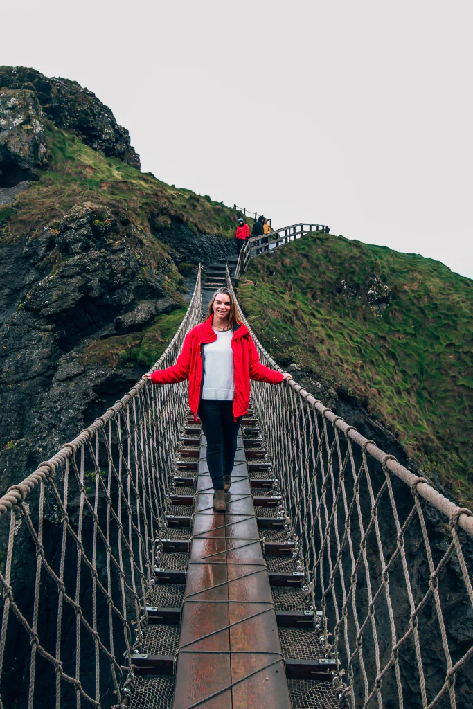 Walking across the rope bridge in Northern Ireland.