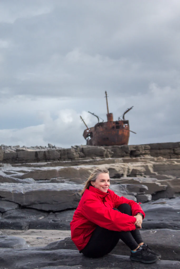 Me sitting in front of the Plassey Shipwreck on the Aran Islands.