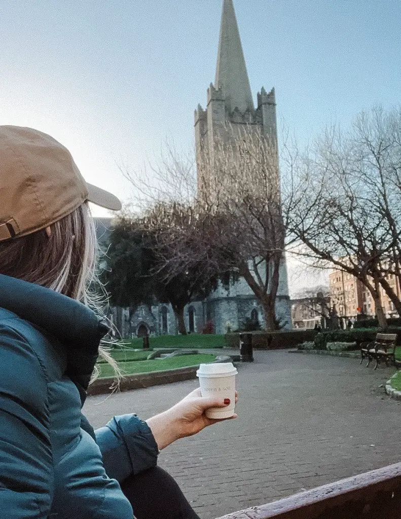 Looking at St. Stephen's Cathderal while drinking a matcha latte from Soren & Son. 