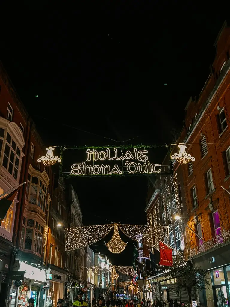 Christmas decorations on Grafton Street in Dublin, Ireland.