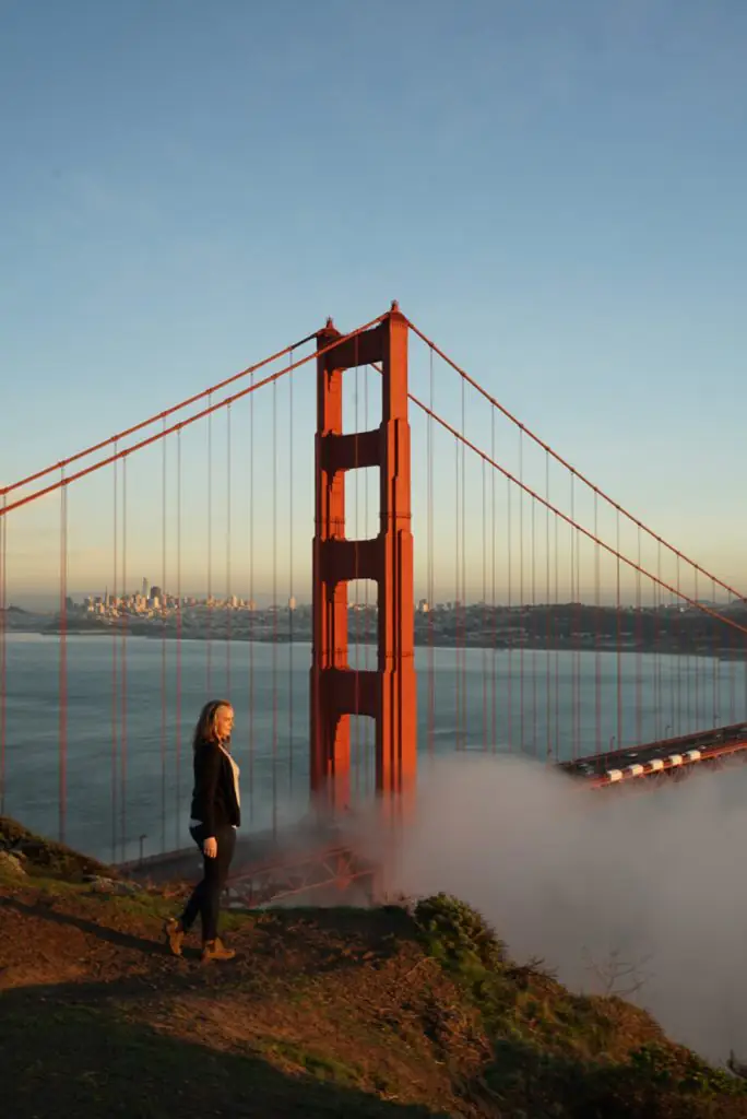 Fog rolling in across the Golden Gate Bridge.