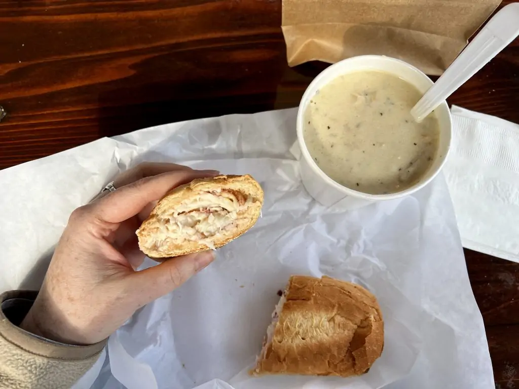 Clam chowder and crrab sandwich from Spud Point Crab Company.