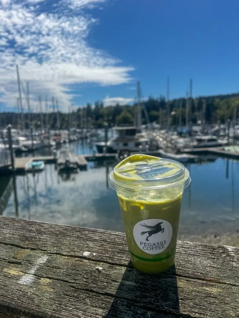 Matcha Latte on the waterfront on Bainbridge Island.