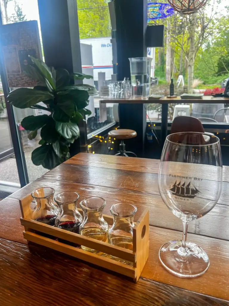 Wine tasting flight from Fletcher Bay Winery in Bainbridge Island.