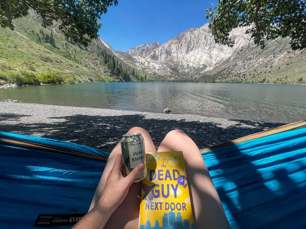 Relaxing in a hammock at Convict Lake, California.