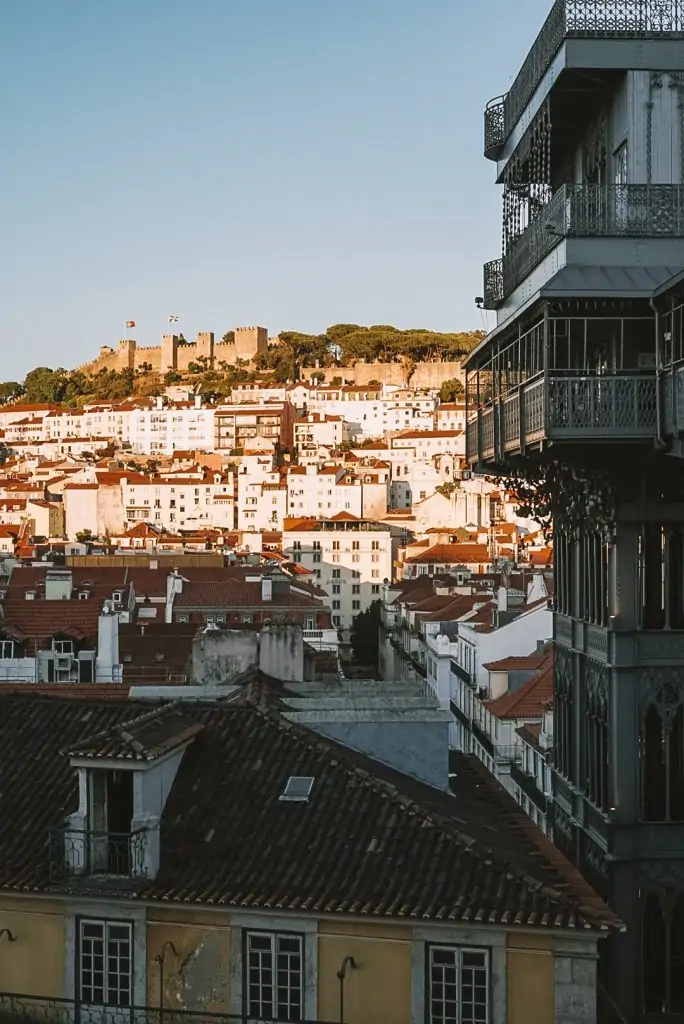 View from the Santa Justa Lift to the Castle in Lisbon, Portugal.