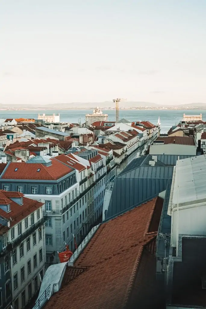 View from the Santa Justa Lift to the Tagus River in Lisbon, Portugal.