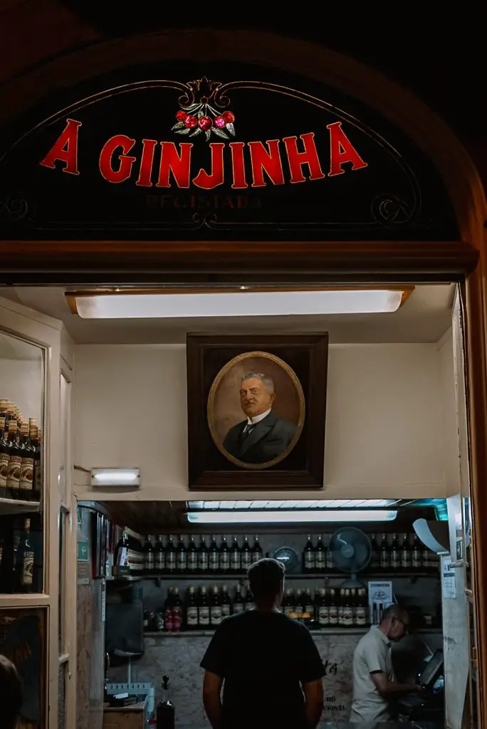 A Ginjinha storefront near Rossio Square in Lisbon, Portugal.