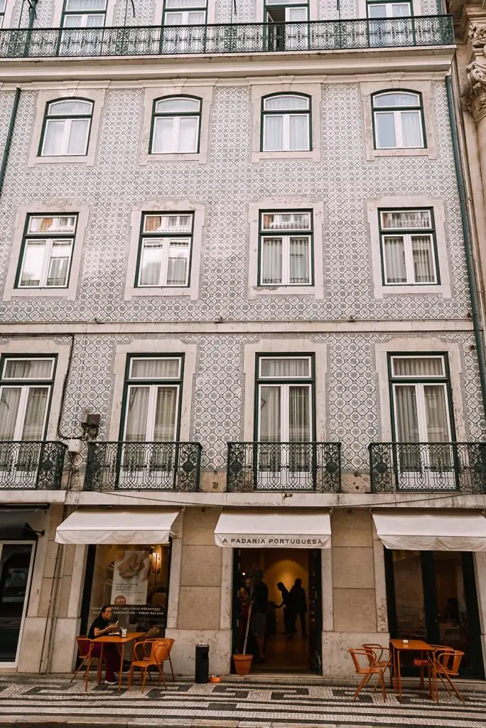 Tiled building with a cafe in Lisbon, Portugal.