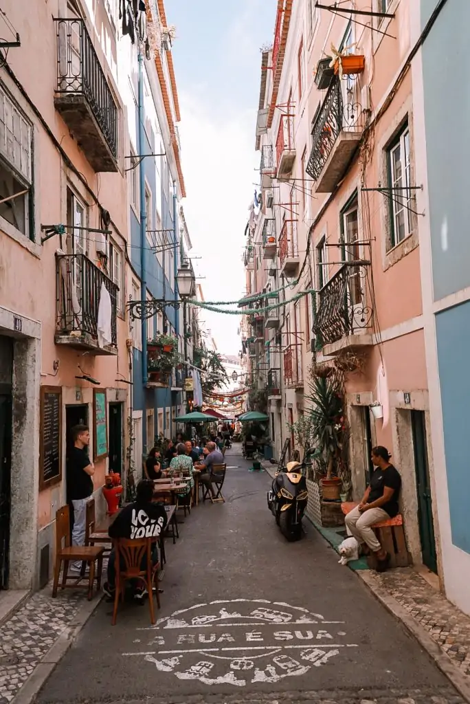Green street in Lisbon, Portugal.