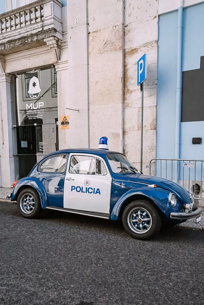 Small VW police car in Lisbon, Portugal