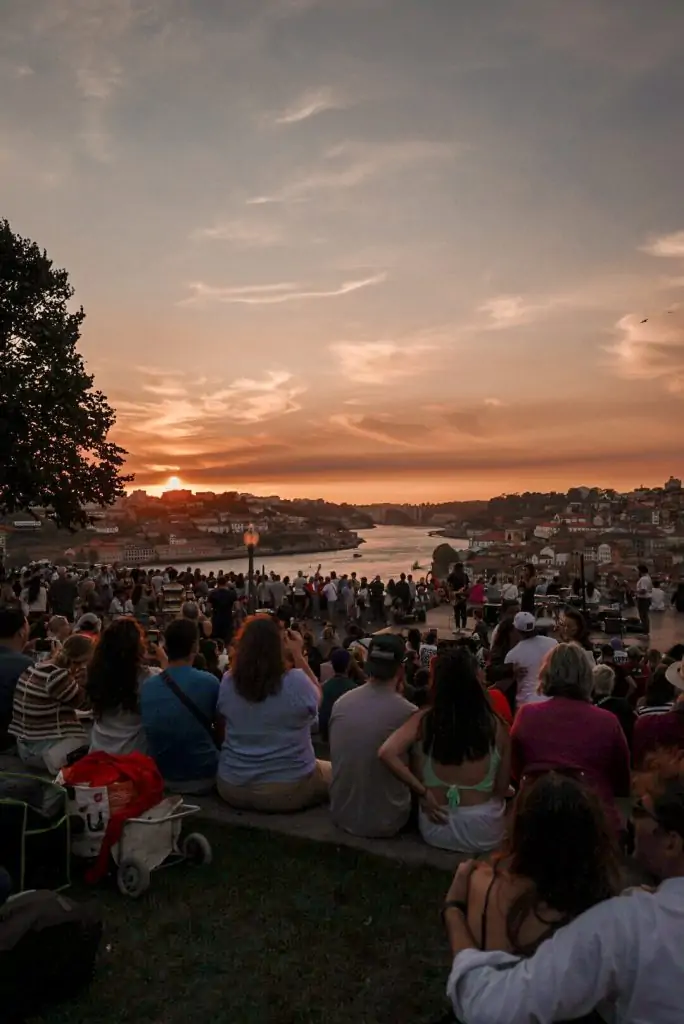 Sunset from Jardim do Morro in Porto, Portugal.