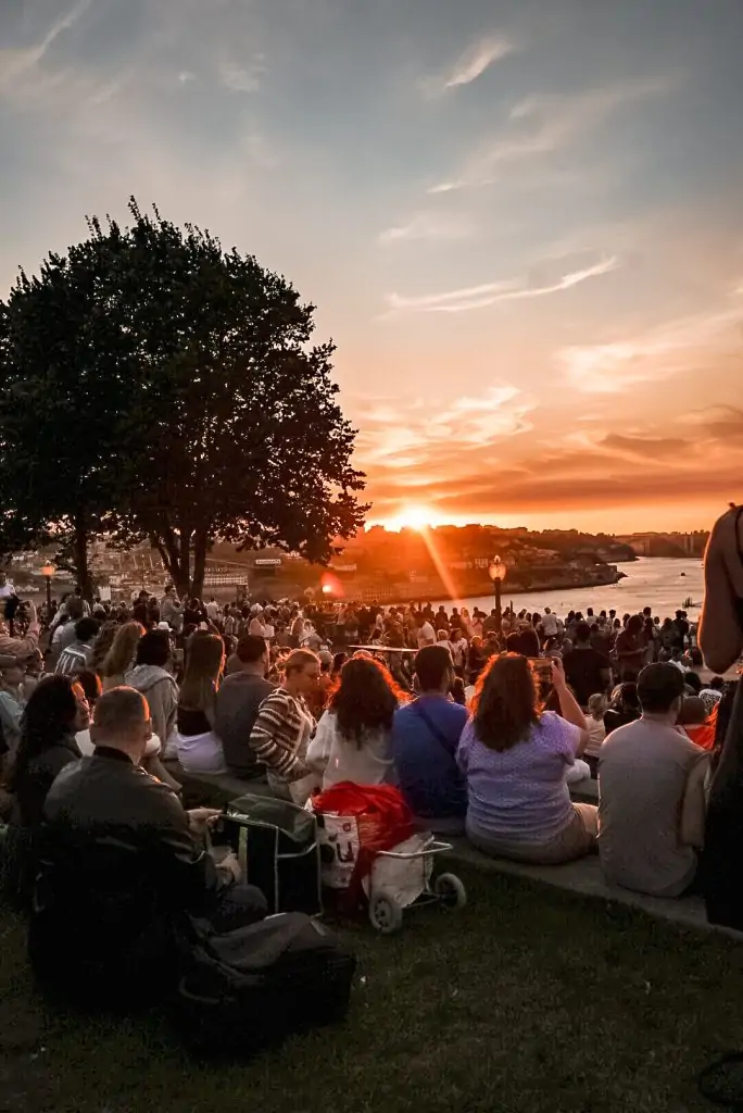 Sunset from Jardim do Morro in Porto, Portugal.