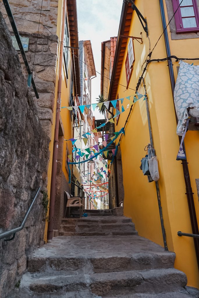 Steep narrow staircase in Porto, Portugal.