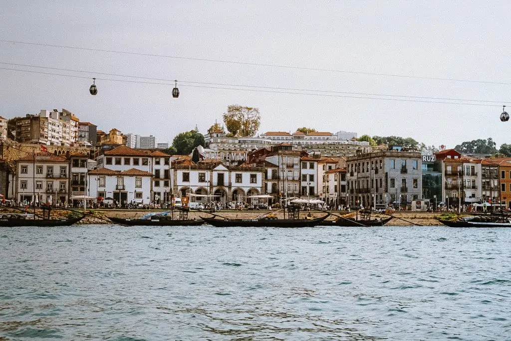 View of Vila Nova de Gaia from the river cruise in Portugal.